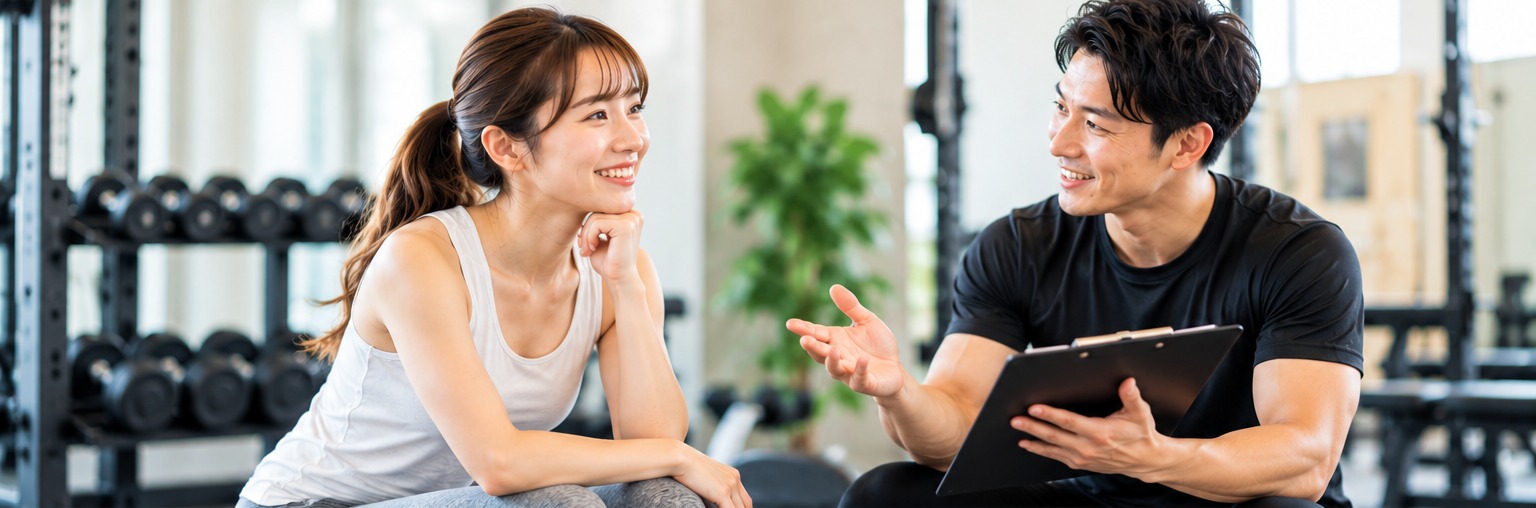 トレーナーの指導を受けながらトレーニングする様子